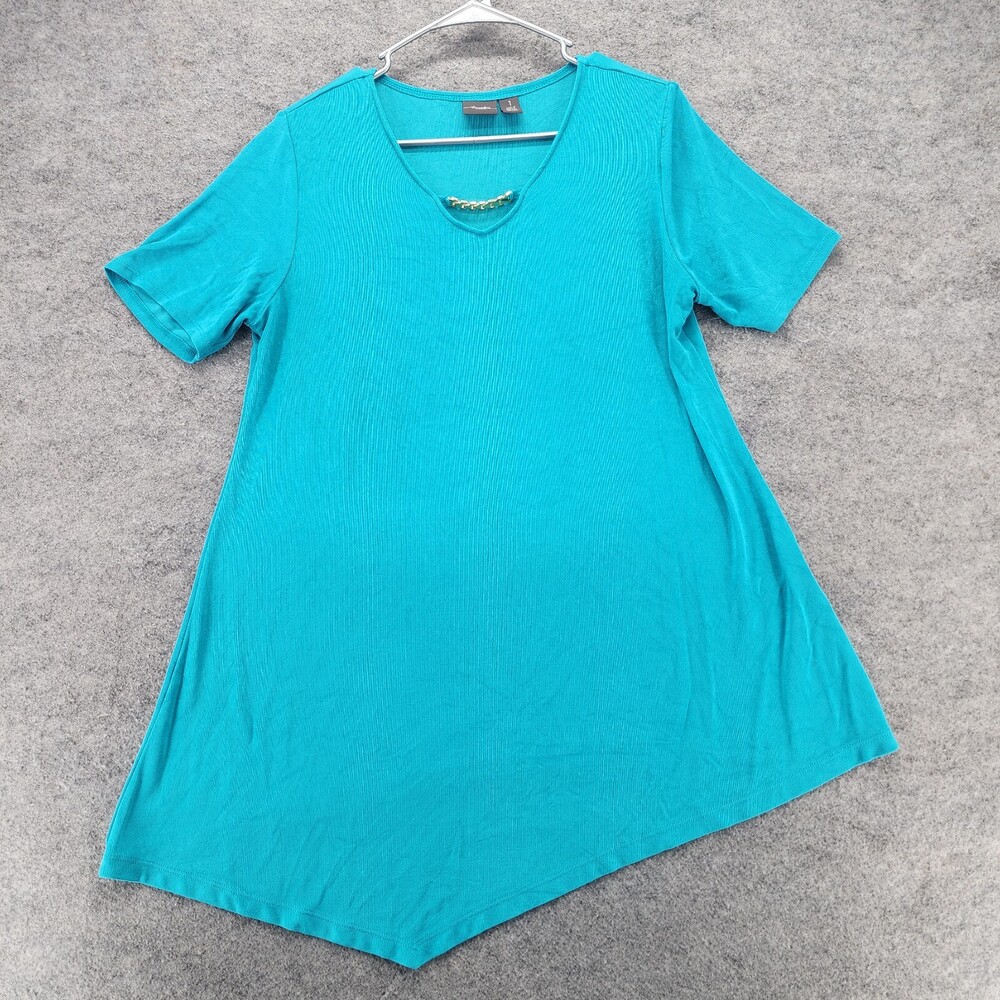 Chicos Travelers Shirt Womens 1 US Medium Short Sleeve Blue